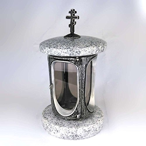 designgrab Grablampe mit orthodoxem Kreuz, Aluminium Korpus mit Granit Schwedisch Black SS1