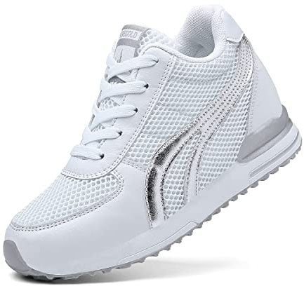 AONEGOLD® Damen Sneakers Wedges Keilabsatz 7cm Sportschuhe Atmungsaktive Mesh Laufschuhe Outdoor Freizeitschuhe Turnschuhe(Weiß,40 EU)