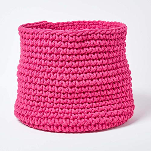 HOMESCAPES gestrickter Aufbewahrungskorb in pink, runder Strickkorb/Stoffkorb 42 x 37 cmaus 100% Baumwolle mit Grobstick-Optik
