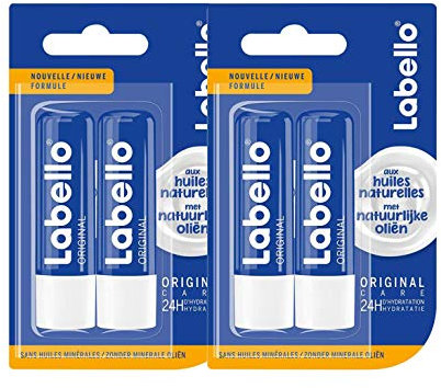 NIVEA Labello Original Lip Balm (4 x 5 ml) Enriched with Natural Oils and Creamy Texture, Lip Care, 24 Hours Persistent Humidity