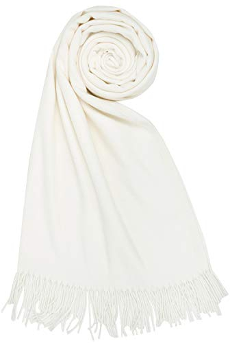 PB-SOAR Damen Herren XXL Einfarbiger Schal für Winter, Schals Winterschal Damenschal Halstuch Pashmina Stola mit Fransen, 18 Farben auswählbar (Creme Weiß)