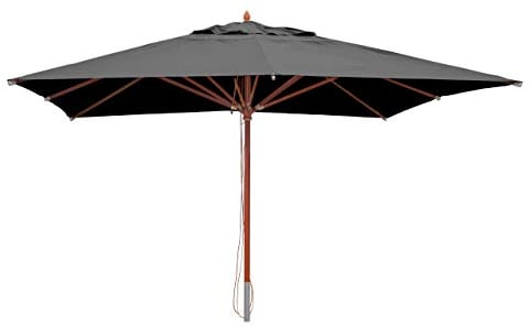 Mendler Gastronomie Holz-Sonnenschirm HWC-C57, Gartenschirm, Polyester/Holz 28kg, eckig 4x4m Seilzug stoßsicher - anthrazit