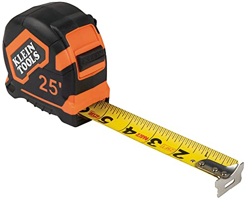 Klein Tools 9125 Tape Measure, Heavy-Duty Measuring Tape with 25-Foot Single-Hook Nylon Reinforced Blade, With Metal Belt Clip