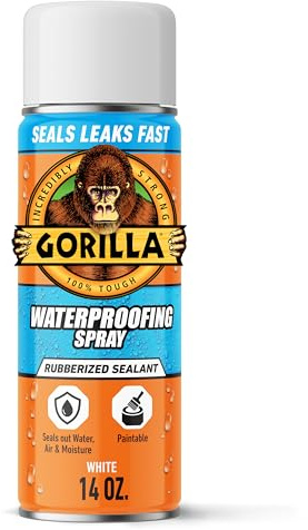 Gorilla Waterproof Patch & Seal Rubberized Sealant Spray, White, 14 Ounce (Pack of 1) - Seals Out Water, Air, and Moisture