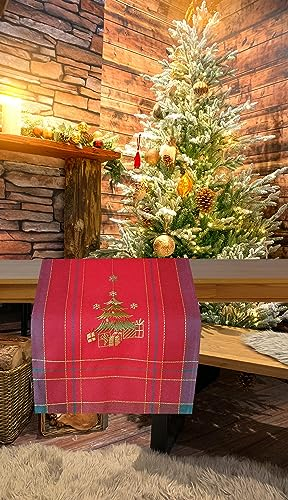 KAMACA Tischläufer 40x140 cm mit filigraner Stickerei Küche Esstisch Tisch Dekoration Eyecatcher in Herbst Winter Weihnachten (Weihnachtsbaum 40x140)