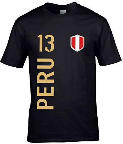 FanShirts4u Herren Fan-Shirt Jersey Trikot - Peru - T-Shirt inkl. Druck Wunschname & Nummer WM (S, Peru/schwarz)