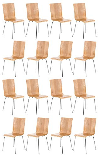 CLP 16er-Set Wartezimmerstuhl Pepe Mit Ergonomischem Holzsitz Und Metallgestell l 16 x Konferenzstuhl, Farbe:Eiche