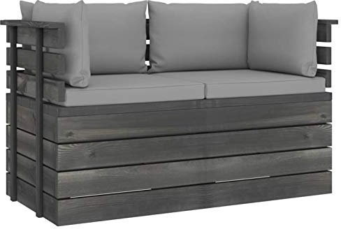 Ksodgun Garten-Palettensofa 2-Sitzer mit Kissen Sitzgruppe Gartenmöbel Sitzgarnitur Gartengarnitur Kiefer Massivholz Grau
