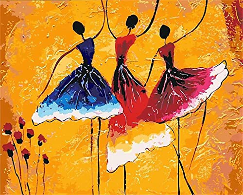 Amiiba Kits de peinture par numéros - Motif danseuse de ballet - Fleurs rouges - 40,6 x 50,8 cm - Peinture acrylique par numéro - Décoration murale - Danseuse - Sans cadre