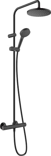hansgrohe Vernis Blend - wassersparendes Duschsystem (EcoSmart) mit Thermostat, Regendusche (205 mm) mit Armatur, Handbrause, Schlauch, Brausestange und runder Kopfbrause, Mattschwarz, 26089670