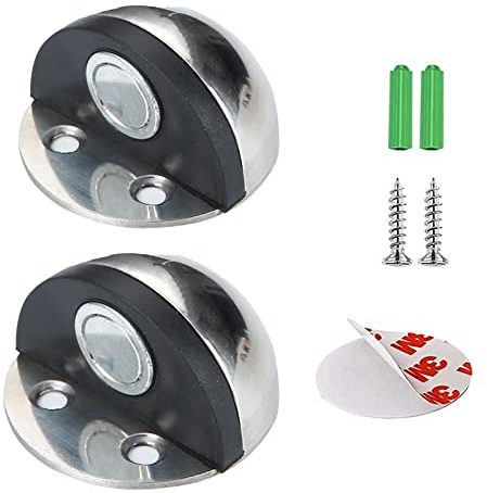 Magnetischer Türstopper, selbstklebend, für Wand oder Boden, Türstopper aus Edelstahl, verhindert das Zusammenstoßen der Wand, für Zuhause und Büro (2 Stück)