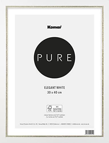 Komar Bilderrahmen Holz Elegant White 30 x 40 cm - mit hochtransparentem bruchsicherem Kunststoff/Acrylglas - weiß, gold - Fotorahmen, Wandrahmen - BI-3040-EL-W