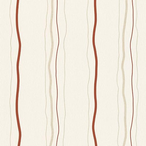 Stripes Wallpaper Wall Profhome 958731-GU Non-Woven Wallpaper Textured with Stripes matt Cream red Beige 5.33 m2 (57 ft2)
