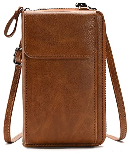 PORT&LOTUS Handtasche Damen Umhängetaschen Handy Geldbörse für Damen kleine Damen Handtaschen PU Leder Umhängetasche Kartenhalter Damen Tasche, Braun
