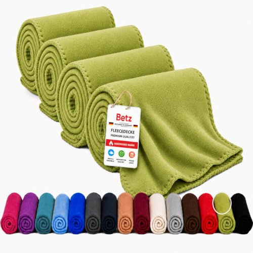Betz Fleecedecke 4 Stück 130x170 cm 180g/m² – Weiche Wohndecke & Kuscheldecke – Flauschige Sofadecke als Tagesdecke – Leicht, wärmend & pflegeleicht – Farbe grasgrün