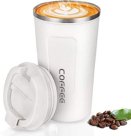 18 oz Stainless Steel Vacuum Insulated Tumbler - Coffee Travel Mug Spill Proof with Lid - Thermos Cup for Keep Hot/Ice Coffee,Tea and Beer(White