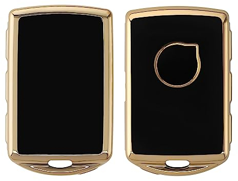 kwmobile Carcasa para Mando Compatible con Llave de Coche Volvo de 4 Botones Keyless Go - Funda para Llaves de Coche de TPU con Botones - Negro/Dorado