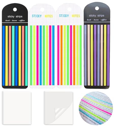 680 Stück Haftnotizen Pastell Long Highlight Stripes +100pcs Transparente Haftnotizen, Sticky Notes Klebezettel schmal und lang Textmarker Textstreifen Klebemarkierung Haftstreifen zum Text Markieren