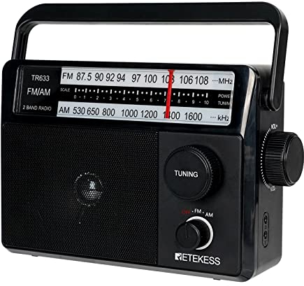 Retekess TR633 Tragbares Radio, Kofferradio, AM FM Radio, Netze und Batterie, Kopfhörerbuchse, Großer Lautsprecher, Einfach für ältere Menschen,Küche,Für Schlafzimmer(schwarz)