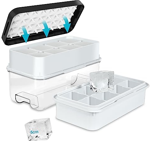 Große Eiswürfelform, leicht zu lösende Eiswürfelformen, kein Überlauf, Eiswürfelbereiter und Aufbewahrungsbehälter in einem, perfekt für Whiskey, Cocktails,16 große Eiswürfel (5 cm x 5 cm x 4,5 cm)