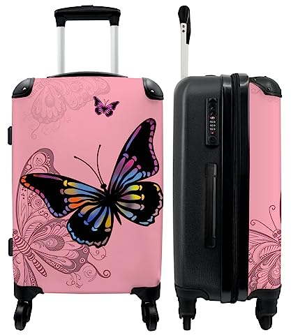 NoBoringSuitcases.com® Handgepäck, Hartschalenkoffer mit TSA Schloss, Trolley, Reisekoffer, Carry on, Rollkoffer, Klein oder Mittelgroß Rosa