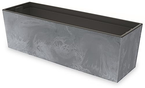 Blumenkasten mit praktischem Einsatz Blumentopf Länge: 77 cm Balkonkasten auf Kunststoff Betonoptik Beton Struktur Grau Farbe Innen/Außenbereiche