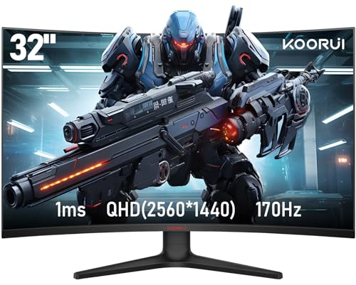 KOORUI Curved Gaming Monitor 32 Zoll, UltraWide QHD 2560x1440P 170Hz 1500R VA Panel Bildschirm, Adptive-sync HDMI DisplayPort, Neigungsverstellbar, Augenpflege