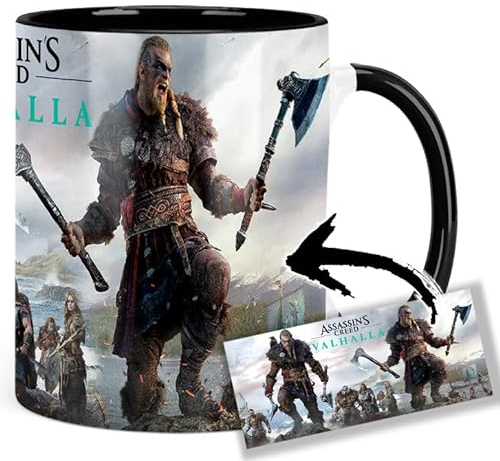 Assassins Creed Valhalla Eivor Tasse Innen & Henkel Schwarz Keramikbecher Mug