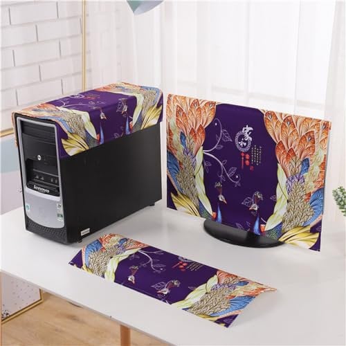 Hixingo 3 Pieces Set Computer Dirt-proof Cover, Desktop PC Dust Cover Protector Computer Screen Display Protective for 19-32 inch PC, Desktop and TV (Peacock,32 inch)