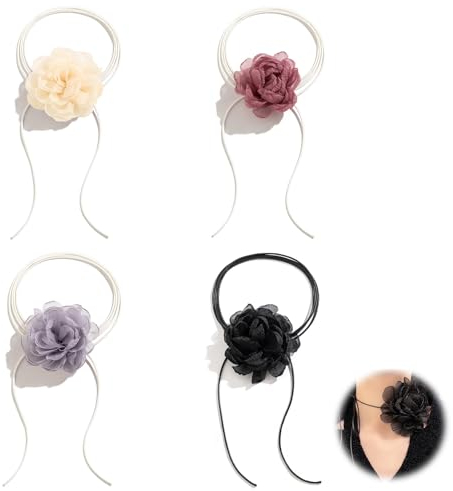 YUDAWN Blumen Halskette Choker, Vintage Kragen Choker Kette Damen Anhänger Halsband Blumen Verstellbare Stoff Blumen Kamelien Halskette Schlüsselbein Kette Schmuck Accessoires