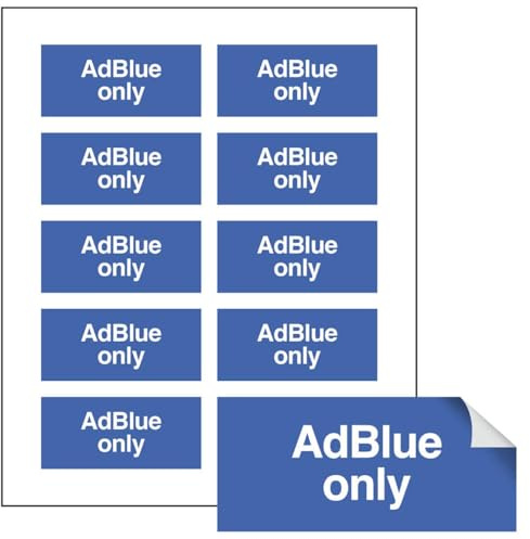 AdBlue only sheet of 10 self adhesive labels 40x18mm