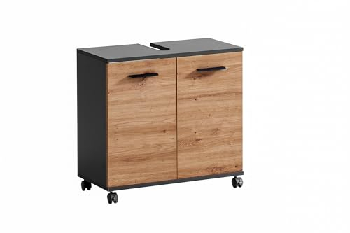 Schildmeyer Palermo Waschbeckenunterschrank 157638, Anthrazit/Artisan Eiche Dekor, 59,8 x 32,6 x 63,4 cm