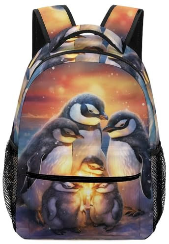 VesFy Kunst Pinguin Grundschule Rucksack Tier Schultasche Grundschule Verstellbare Gurte Buchtasche Büchertasche Für Teenager Kinder One Size