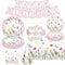 Lot de 123 assiettes en carton à motif floral de printemps, bannière, nappe, serviettes, fête prénatale, anniversaire, décoration de table pour pique-nique, mariage, goûter, pour 40 personnes