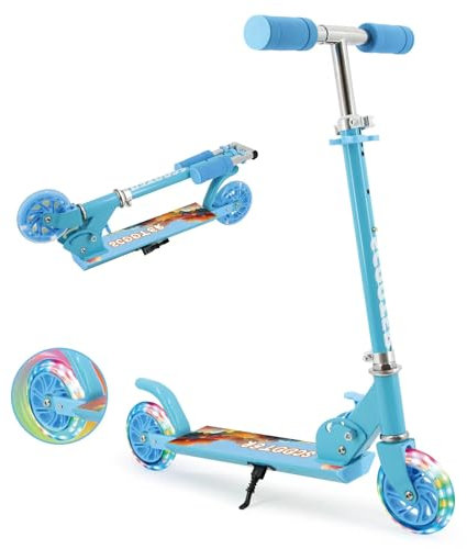 ThleeWay Klappbarer Tretroller für Kinder im Alter von 3-5 Jahren, 2 LED-Blitzräder, Kickscooter mit 3 Stufen verstellbarem Lenker, leichter Sport-Scooter für Mädchen und Jungen (Hellblau)