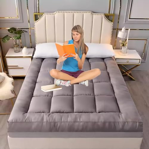 MJMLUCK Verdickte Schlafmatratze, faltbar und tragbar, aufrollbare Campingmatratze, japanische Bodenmatratze, Futonmatratze, Bodenliege, Gästebett für Campingcouch (grau, voll (120 x 200 cm))