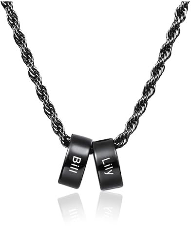 Amsgedhie Edelstahl Herren Schwarz Personalisierte Halskette : Name Personalisierte Herren Halskette - Karabinerverschluss Kette 60cm Minimalistischer Schmuck Personalisiertes Papa Geschenk (Name 2)