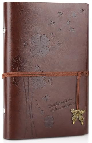 Leder Notizbuch A6,Vintage Spiralbindung Tagebuch für Erwachsene,Bullet Journal Ringbuch Nachfüllbar,Skizzenbuch Dickes Papier Blanko,Rezeptbuch zum Selberschreiben,Reisetagebuch 200 Seiten(Braun)