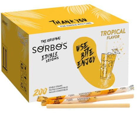 FIT ME Essbare Strohhalme mit Tropische Früchte Geschmack - 25 x Stück - 100% Biologisch Abbaubar - Trinkhalme ohne Allergene
