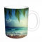 KDWJS Tasse Keramik Kaffeetassen Große 11oz Tassen 330ml Trinkgläser Mit Griff Personalisierte Geschenk Weiß,Meer, Palmen Bäume Tropische Insel Strand Meeresufer Wasser