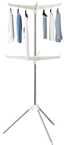 Xujuika Stainless Steel Clothes Drying Rack | Foldable Tripod with 3 Rotatable Arms | Indoor Clothes Airer for Laundry