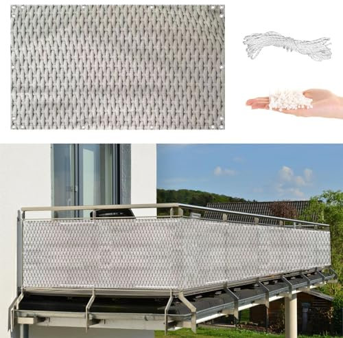 Brise-vue pour balcon - 0,9 x 10 m - Stabilisé aux UV et aux intempéries - Résistant aux déchirures - Avec œillets, attaches de câble et cordon - Brise-vue pour balcon, terrasse, terrasse - Motifs