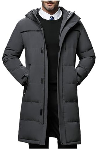 Doudoune Homme Mi-Longue Genou De Couleur Unie Manteau D'extérieur Hiver Et Chaude Pas Cher Soldes Blouson Matelassées Légère Coupe-Vent Résistante À L'eau Veste Cardigan À Capuche Mode Grande Taille