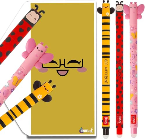Tinte Ink Legami Erasable Pens Bundles/Sets with Cute Envelope - (Ladybird, Butterfly & Bee Set)