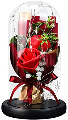 MOVAWAKY Rose Eternelle Or 24K Plaqué,Faux Rose Abat-Jour en Verre LED Rose Eternelle Rose Cadeaux Saint Valentin Fleur Artificielle | Rose VéRitable PréServéE Rose éTernelle
