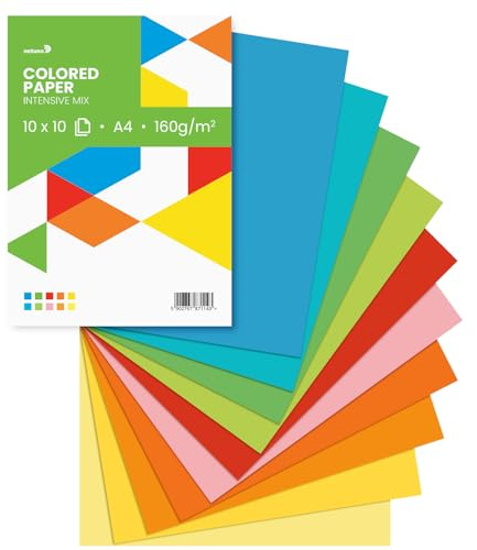 Netuno 100 Blatt farbiges Papier intensive Farben (10x10) DIN A4 21 x 29,7 cm 160g Papier-Mix farbig sortiert buntes Blätter-Set Tonzeichen Bastelpapier bunt für kreative Projekte Blankokarten
