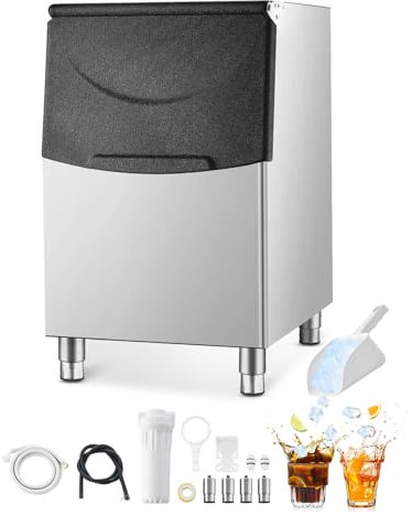 VEVOR Vorratsbehälter für gewerbliche Eiswürfelbereiter, Eisbehälter mit 113,4 kg Kapazität, Eisvorratsbehälter mit Filter & rutschfesten Gummifüßen, für Restaurants Hotels Getränkeläden