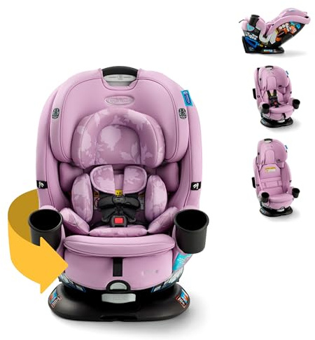 Graco Turn2Me 3-in-1 Rotating Convertible Car Seat, Lilac Mod, Rear-Facing Rotation Only, Forward-Facing Mode, Highback Booster Up to 100 lbs, Adjustable Headrest & Harness, Steel Reinforced Frame