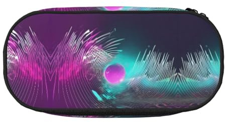Großes Federmäppchen mit Musik-Schallwelle, weiches Federmäppchen mit Reißverschluss, tragbares Federmäppchen für Erwachsene, Schwarz , Einheitsgröße, Taschen-Organizer