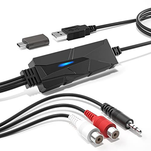 DriverGenius AudioXfer Dispositivo Captura Audio USB-C Digitalizar Audio Analógico | Convierte Casetes, Vinilos, MD y Más a Digital Mediante Conexiones 3.5mm/RCA | Con PC, Mac y Linux (AV202-C)